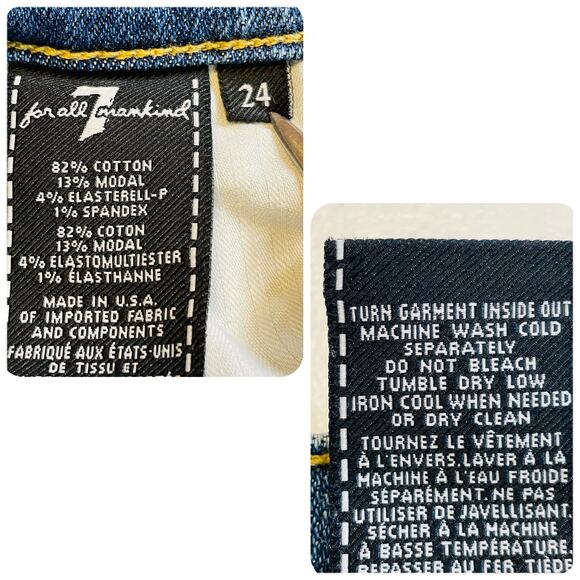 7 For All Mankind High Waist Ankle Skinny Blue Denim Silver Stripe Y2K Jeans 24 - Picture 11 of 15